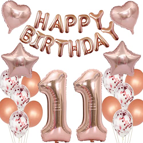 Luftballon 11. Geburtstag deko Mädchen Rosegold Folienballon 11 jahre Geburtstag dekoration Happy Birthday 11 Geburtstag deko Mädchen RoseGold Geburtstagsdeko 11 Jahre Geburtstag Deko Mädchen(11) (11) von Oumezon