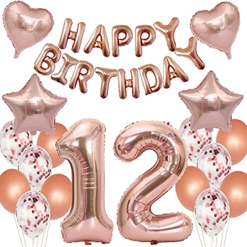 Luftballon 12. Geburtstag deko Mädchen Rosegold Folienballon 12 jahre Geburtstag dekoration Happy Birthday 12 Geburtstag deko Mädchen RoseGold Geburtstagsdeko 12 Jahre Geburtstag Deko Mädchen(12) von Oumezon