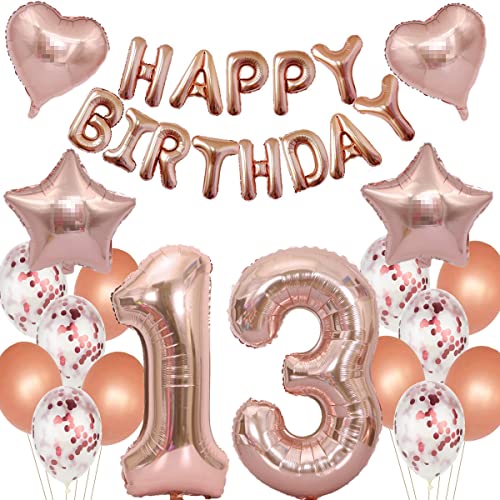 Luftballon 13. Geburtstag deko Mädchen Rosegold Folienballon 13 jahre Geburtstag dekoration Happy Birthday 13 Geburtstag deko Mädchen RoseGold Geburtstagsdeko 13 Jahre Geburtstag Deko Mädchen(13) von Oumezon