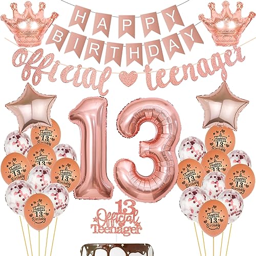 Rosegold 13 Jahr Geburtstag Mädchen,Offizielle Teenager 13. Geburtstag Dekorationen Mädchen,Luftballon 13. Geburtstag Rosegold Deko,Tortendeko 13. Geburtstag Rosegold,13 Jahr Geburtstag Ballon von Oumezon