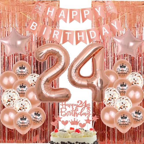 Rosegold Deko 24. Geburtstag Frau,Luftballon 24. Geburtstag Roségold,Lametta Vorhang 24. Party Dekoration Frau,Tortendeko 24 Geburtstag Roségold,24 Jahre Geburtstag Ballon Party Vorhänge Rosegold Deko 24. Geburtstag Frau,Luftballon 24. Geburtstag Roségold,Lametta Vorhang 24. Party Dekoration Frau,Tortendeko 24 Geburtstag Roségold,24 Jahre Geburtstag Ballon Party Vorhänge von Oumezon