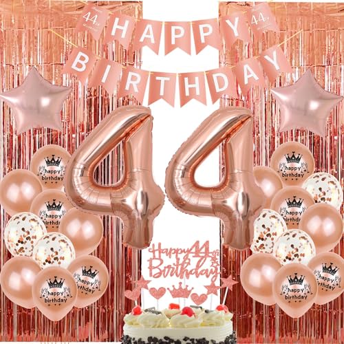 Rosegold Deko 44. Geburtstag Frau,Luftballon 44. Geburtstag Roségold,Lametta Vorhang 44. Party Dekoration Frau,Tortendeko 44 Geburtstag Roségold,44 Jahre Geburtstag Ballon Party Vorhänge von Oumezon