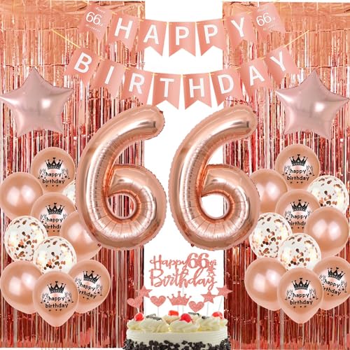 Rosegold Deko 66. Geburtstag Frau - Luftballon, Lametta Vorhang, Tortendeko, Party Dekoration Roségold - Ballon Party Vorhänge Rosegold Deko 66. Geburtstag Frau - Luftballon, Lametta Vorhang, Tortendeko, Party Dekoration Roségold - Ballon Party Vorhänge von Oumezon