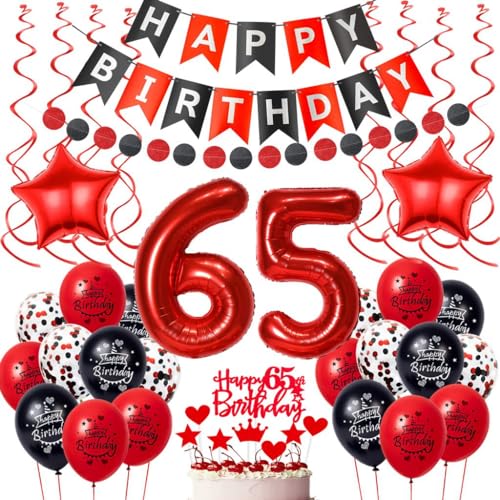Schwarz Rot 65. Geburtstagsdeko, Luftballon 65. Geburtstag Frau Mann, 65 Geburtstag Deko, Rot Tortendeko 65. Geburtstag Dekoration, Frau Schwarz Rot 65 Jahre Geburtstag, Ballon Frauen 65. Deko von Oumezon