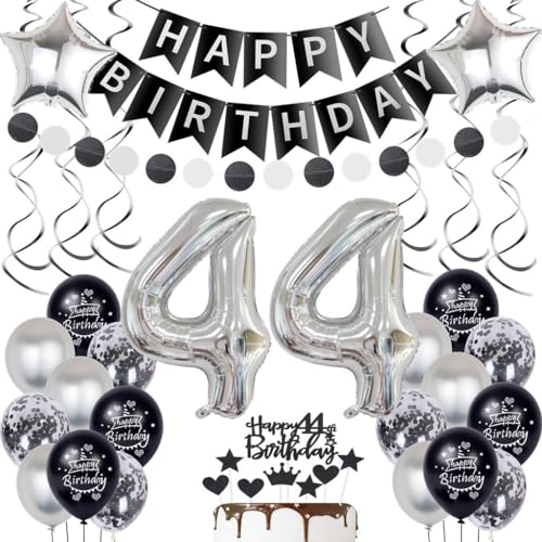 Silber Luftballon 44. Geburtstag Deko, 44. Geburtstag Dekoration Schwarz Silber, Frau Mann 44 Jahre Geburtstagsdeko, 44 Jahre Männer Frau Ballon, Schwarz Silber 44. Geburtstag Party ballons von Oumezon