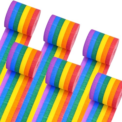 Krepppapier-Luftschlangen, Party-Dekorationen, 6 Rollen, Regenbogen-Krepppapier-Rollenschlangen für Regenbogen-Themen, Geburtstagsparty, Basteln, 150 m, bunte Luftschlangen von Oun Nana