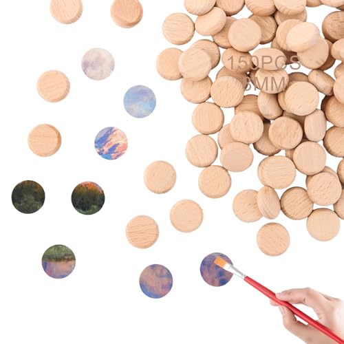 Oungy 150 Stück 25mm Runde Holzscheiben zum Basteln, Natürliche Runde Holzscheiben, 8 mm Dick Runden Holzspäne, Runden Holzleere Scheiben für DIY Handwerk Malen Gravieren und Heimdekoration von Oungy