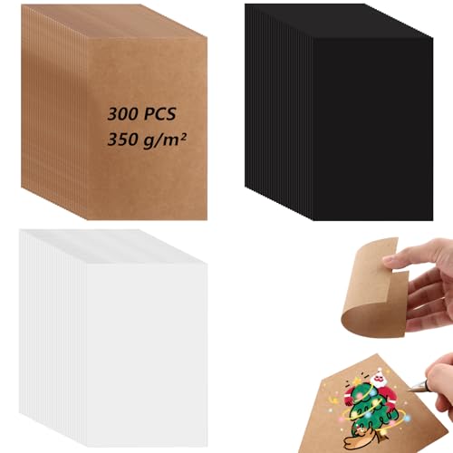 Oungy 300 Stück Kraftpapier Karten, 14.5 x 9.5 cm Karteikarten A6 Blankoe, Kleine Karten zum Beschriften, 350g/m² Postkarten Blanko, Kartens Blanko zum Selbstgestalten, für Grußkarten, Einladungen DIY von Oungy
