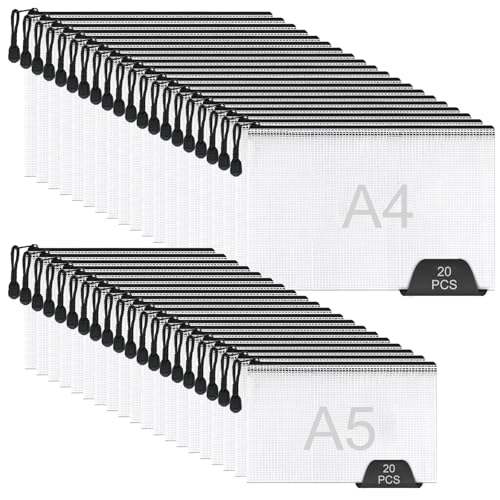 Oungy 40 Stück Dokumententasche A4+A5, Wasserdichte Dokumententasche A5, Transparente Zip Beutel mit Reißverschluss, Mesh Plastiktasche mit Reißverschluss für Dokumente, Papier, und Kosmetika von Oungy