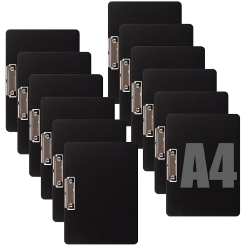 Oungy Klemmbretter, A4-Klemmbrett, A4-Klemmbrett, horizontal, 32 x 22 cm, Kunststoff-Klemmbrett, schwarzer Papierhalter, Schreibtafel für Büro und Zuhause, 12 Stück Oungy Klemmbretter, A4-Klemmbrett, A4-Klemmbrett, horizontal, 32 x 22 cm, Kunststoff-Klemmbrett, schwarzer Papierhalter, Schreibtafel für Büro und Zuhause, 12 Stück von Oungy