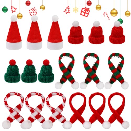 18 Stück Mini Weihnachtsmütze und Schal Set, Mini-Strickmütze des Weihnachten, Nikolausmütze Klein für Weinflasche Abdeckung, Klein Nikolausmütze und Mini-Schals für Weihnachtsfeiern Dekoration, Party von Oupdate
