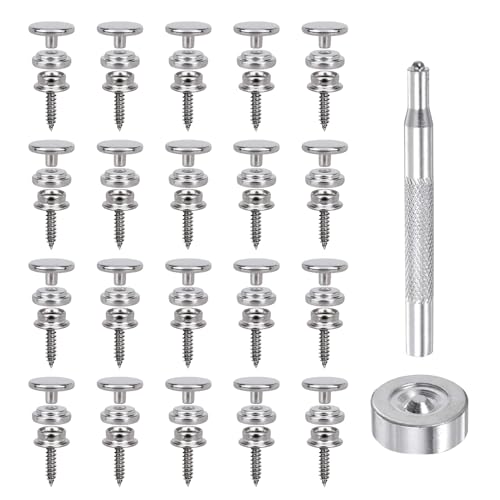 20 Sätze Edelstahl Druckknöpfe zum Anschrauben, Screw Snaps mit 15mm Gewindelänge, ideal für Planen, Boote, Möbel, Segeltuch und Zelte, Inklusive 2 Fixierwerkzeug Kits(Silber) von Oupdate
