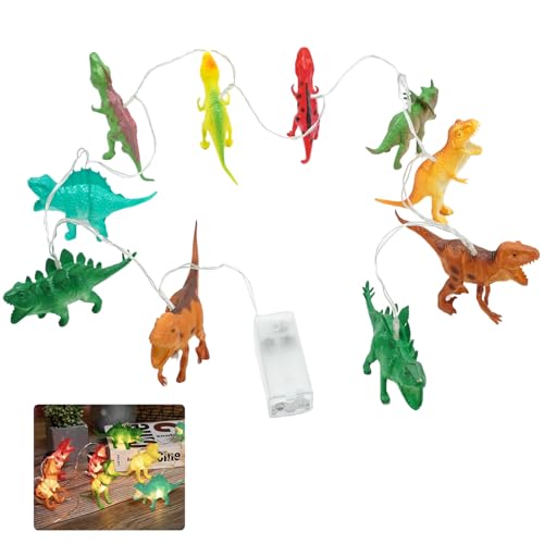 LED-Lichterkette Dinosaurier 1,5 m, Lichterkette Deko Lampe für Innenbeleuchtung mit 10 Dinosaurier Warmweiße Glühbirnen, Dino Lampe Innen für Kinderzimmer Balkon Party Weihnachten von Oupdate
