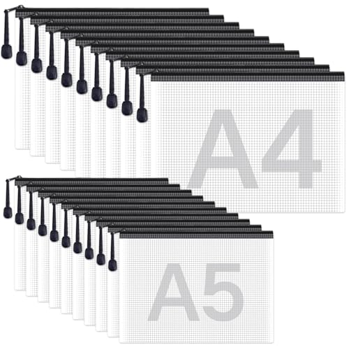 Ouprisks 20 Stück Dokumententasche A4+A5, Mesh Kunststoff Dokumentenmappe mit Reißverschluss, Transparente Wasserdichte Zipper Beutel, Für Dokumente, Hausaufgaben, Papier, Kosmetika und Reisezubehör Ouprisks 20 Stück Dokumententasche A4+A5, Mesh Kunststoff Dokumentenmappe mit Reißverschluss, Transparente Wasserdichte Zipper Beutel, Für Dokumente, Hausaufgaben, Papier, Kosmetika und Reisezubehör von Ouprisks