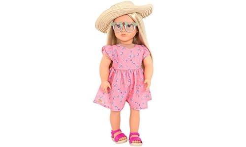 Our Generation - Puppe Dahlia mit geblümtem Jumpsuit, Sonnenhut, Brille, Blonde Haare, braune Schlafaugen, beweglich, 46cm - ab 3 Jahren - 45361 von Our Generation