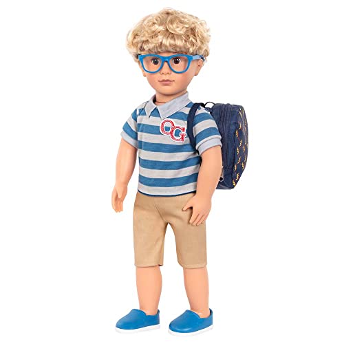Our Generation 46 cm Junge Puppe - Kurze Blonde Haare & braune Augen - Schultasche, Brille & Puppenkleidung, Fantasiespiel, Spielzeug für Kinder ab 3 Jahren - Leo von Our Generation