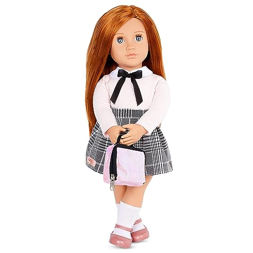 Our Generation Schülerin Puppe Carly - Bewegliche 46 cm Puppe mit Kleidung und Zubehör - rosa Pullover, Rock und Kniestrümpfe- Spielzeug ab 3 Jahren von Our Generation