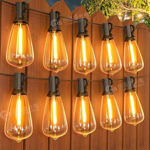 LED Lichterketten für den Außenbereich, 50 Ft Lichterketten ST38 Glühbirnen 2500K-2700K IP44 wetterfest warmweiß mit Strom betrieben für Garten Balkon Partys Hochzeit Patio Hof Grill Dekoration von OurLeeme