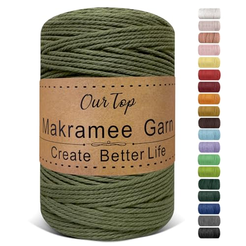 OurTop Premium Makramee Garn Armeegrün, 3mm x 300m Macrame Cord Makramee Schnur Makramee Kordel, Garn für DIY Handwerk, Weben Dekoration, Hängepflanze Pflanze Aufhänger von OurTop