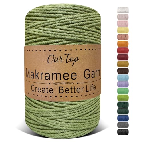 OurTop Premium Makramee Garn Avocadogrün, 3mm x 300m Macrame Cord Makramee Schnur Makramee Kordel, Garn für DIY Handwerk, Weben Dekoration, Hängepflanze Pflanze Aufhänger OurTop Premium Makramee Garn Avocadogrün, 3mm x 300m Macrame Cord Makramee Schnur Makramee Kordel, Garn für DIY Handwerk, Weben Dekoration, Hängepflanze Pflanze Aufhänger von OurTop