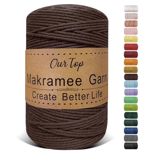 OurTop Premium Makramee Garn Braun, 3mm x 300m Macrame Cord Makramee Schnur Makramee Kordel, Garn für DIY Handwerk, Weben Dekoration, Hängepflanze Pflanze Aufhänger von OurTop