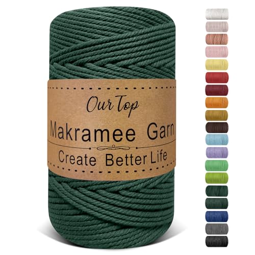 OurTop Premium Makramee Garn Dunkelgrün, 4mm x 160m Macrame Cord Makramee Schnur Makramee Kordel, Garn für DIY Handwerk, Weben Dekoration, Hängepflanze Pflanze Aufhänger von OurTop