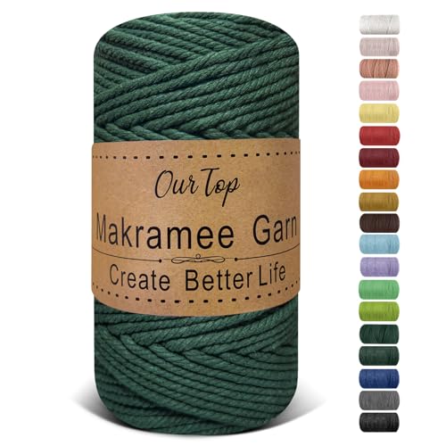 OurTop Premium Makramee Garn Dunkelgrün, 5mm x 110m Macrame Cord Makramee Schnur Makramee Kordel, Garn für DIY Handwerk, Weben Dekoration, Hängepflanze Pflanze Aufhänger von OurTop
