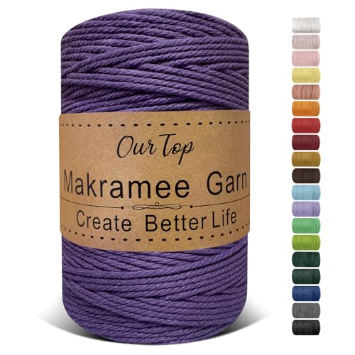OurTop Premium Makramee Garn Dunkellila, 3mm x 300m Macrame Cord Makramee Schnur Makramee Kordel, Garn für DIY Handwerk, Weben Dekoration, Hängepflanze Pflanze Aufhänger OurTop Premium Makramee Garn Dunkellila, 3mm x 300m Macrame Cord Makramee Schnur Makramee Kordel, Garn für DIY Handwerk, Weben Dekoration, Hängepflanze Pflanze Aufhänger von OurTop