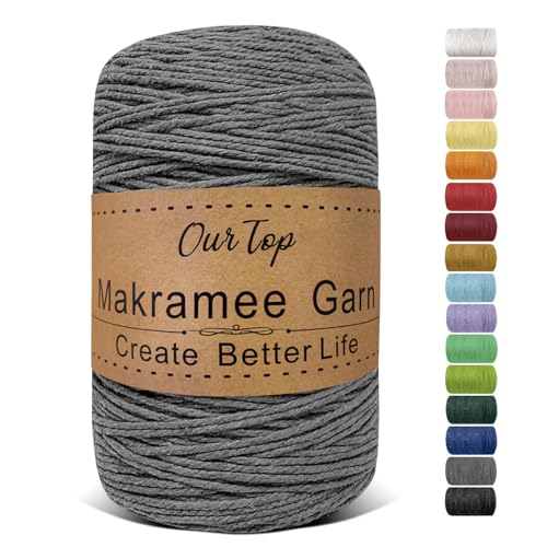 OurTop Premium Makramee Garn Grau, 2mm x 500m Macrame Cord Makramee Schnur Makramee Kordel, Garn für DIY Handwerk, Weben Dekoration, Hängepflanze Pflanze Aufhänger OurTop Premium Makramee Garn Grau, 2mm x 500m Macrame Cord Makramee Schnur Makramee Kordel, Garn für DIY Handwerk, Weben Dekoration, Hängepflanze Pflanze Aufhänger von OurTop
