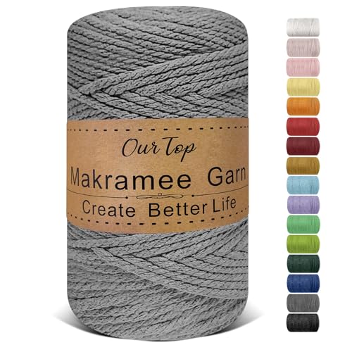 OurTop Premium Makramee Garn Grau, 5mm x 110m Macrame Cord Makramee Schnur Makramee Kordel, Garn für DIY Handwerk, Weben Dekoration, Hängepflanze Pflanze Aufhänger von OurTop