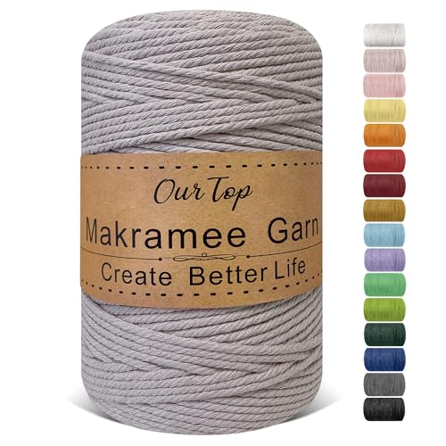 OurTop Premium Makramee Garn Graulila, 3mm x 300m Macrame Cord Makramee Schnur Makramee Kordel, Garn für DIY Handwerk, Weben Dekoration, Hängepflanze Pflanze Aufhänger von OurTop
