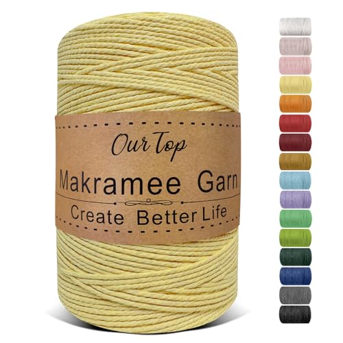 OurTop Premium Makramee Garn Hellgelb, 2mm x 500m Macrame Cord Makramee Schnur Makramee Kordel, Garn für DIY Handwerk, Weben Dekoration, Hängepflanze Pflanze Aufhänger OurTop Premium Makramee Garn Hellgelb, 2mm x 500m Macrame Cord Makramee Schnur Makramee Kordel, Garn für DIY Handwerk, Weben Dekoration, Hängepflanze Pflanze Aufhänger von OurTop
