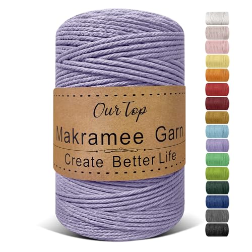 OurTop Premium Makramee Garn Lila, 3mm x 300m Macrame Cord Makramee Schnur Makramee Kordel, Garn für DIY Handwerk, Weben Dekoration, Hängepflanze Pflanze Aufhänger von OurTop