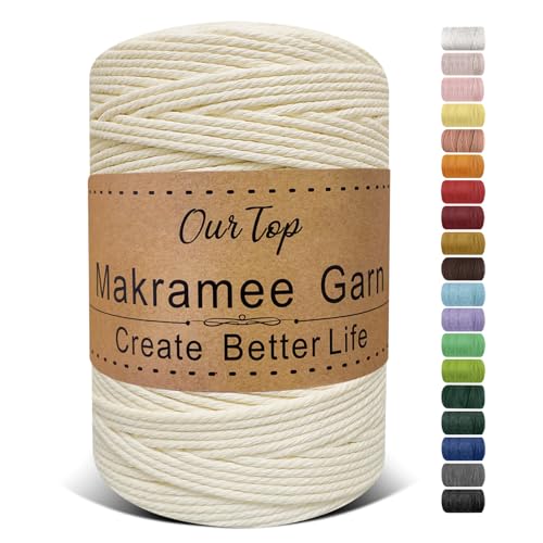 OurTop Premium Makramee Garn Milchgelb, 3mm x 300m Macrame Cord Makramee Schnur Makramee Kordel, Garn für DIY Handwerk, Weben Dekoration, Hängepflanze Pflanze Aufhänger OurTop Premium Makramee Garn Milchgelb, 3mm x 300m Macrame Cord Makramee Schnur Makramee Kordel, Garn für DIY Handwerk, Weben Dekoration, Hängepflanze Pflanze Aufhänger von OurTop