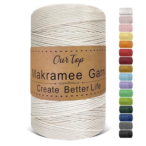 OurTop Premium Makramee Garn Natur, 2mm x 500m Macrame Cord Makramee Schnur Makramee Kordel, Garn für DIY Handwerk, Weben Dekoration, Hängepflanze Pflanze Aufhänger von OurTop