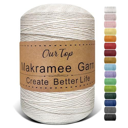 OurTop Premium Makramee Garn Natur, 2mm x 840m Macrame Cord Makramee Schnur Makramee Kordel, Garn für DIY Handwerk, Weben Dekoration, Hängepflanze Pflanze Aufhänger von OurTop