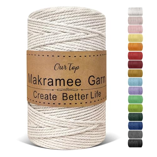 OurTop Premium Makramee Garn Natur, 3mm x 200m Macrame Cord Makramee Schnur Makramee Kordel, Garn für DIY Handwerk, Weben Dekoration, Hängepflanze Pflanze Aufhänger OurTop Premium Makramee Garn Natur, 3mm x 200m Macrame Cord Makramee Schnur Makramee Kordel, Garn für DIY Handwerk, Weben Dekoration, Hängepflanze Pflanze Aufhänger von OurTop
