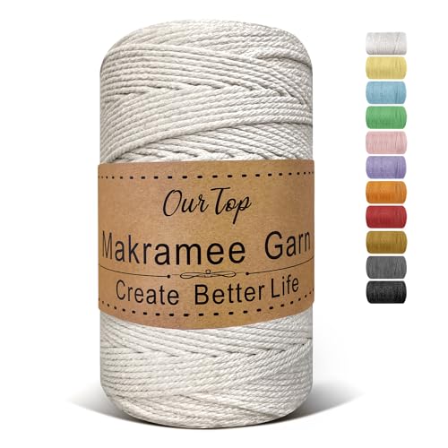 OurTop Premium Makramee Garn Natur, 3mm x 300m Macrame Cord Makramee Schnur Makramee Kordel von OurTop