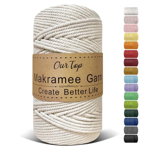 OurTop Premium Makramee Garn Natur, 4mm x 160m Macrame Cord Makramee Schnur Makramee Kordel, Garn für DIY Handwerk, Weben Dekoration, Hängepflanze Pflanze Aufhänger von OurTop