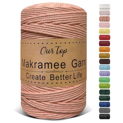 OurTop Premium Makramee Garn Rosenholz, 3mm x 300m Macrame Cord Makramee Schnur Makramee Kordel, Garn für DIY Handwerk, Weben Dekoration, Hängepflanze Pflanze Aufhänger von OurTop