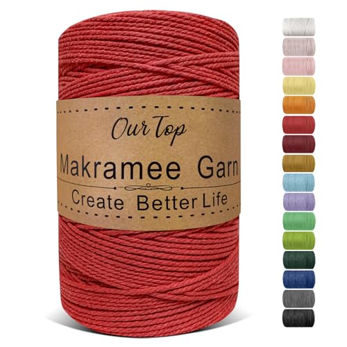 OurTop Premium Makramee Garn Rot, 2mm x 500m Macrame Cord Makramee Schnur Makramee Kordel, Garn für DIY Handwerk, Weben Dekoration, Hängepflanze Pflanze Aufhänger OurTop Premium Makramee Garn Rot, 2mm x 500m Macrame Cord Makramee Schnur Makramee Kordel, Garn für DIY Handwerk, Weben Dekoration, Hängepflanze Pflanze Aufhänger von OurTop