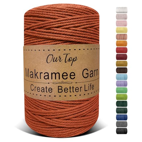 OurTop Premium Makramee Garn Ziegelrot, 3mm x 300m Macrame Cord Makramee Schnur Makramee Kordel, Garn für DIY Handwerk, Weben Dekoration, Hängepflanze Pflanze Aufhänger von OurTop