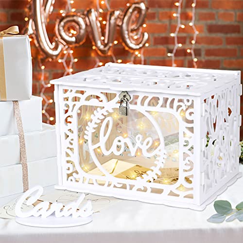 OurWarm DIY weiße Hochzeitskartenbox mit Schloss und Lichterkette, PVC hohle Kartenbox Abschluss-Kartenbox perfekt für Hochzeitsempfang, Jahrestag, Babypartys, Geburtstage, Braut- oder Babypartys OurWarm DIY weiße Hochzeitskartenbox mit Schloss und Lichterkette, PVC hohle Kartenbox Abschluss-Kartenbox perfekt für Hochzeitsempfang, Jahrestag, Babypartys, Geburtstage, Braut- oder Babypartys von OurWarm