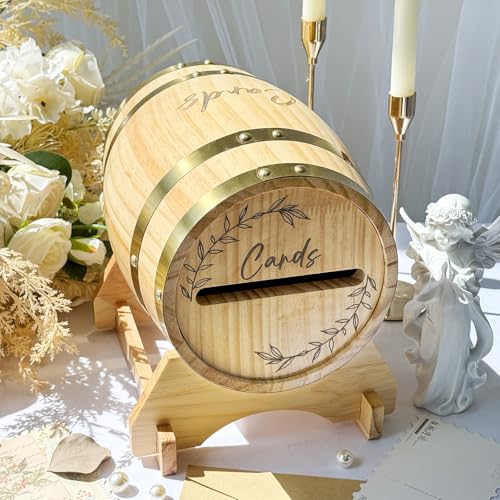 OurWarm Hochzeitskartenbox aus Holz für Party mit Sockel, Whiskey-Fass Kartenbox für Hochzeit, rustikale Umschläge, Geschenk, Spardose, Halter für Empfang, Abschlussfeier, Babyparty, Geburtstagsparty von OurWarm
