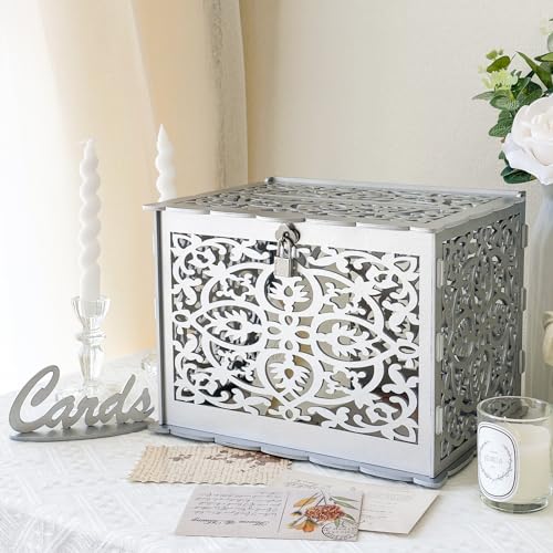 OurWarm Silberne Hochzeitskartenbox für Hochzeitsempfang, Kartenboxen aus Holz mit Schloss, PVC-Geschenkkartenbox Geldhalter für Empfang Jubiläumsdusche Rustikale Hochzeitsdekorationen Geburtstag OurWarm Silberne Hochzeitskartenbox für Hochzeitsempfang, Kartenboxen aus Holz mit Schloss, PVC-Geschenkkartenbox Geldhalter für Empfang Jubiläumsdusche Rustikale Hochzeitsdekorationen Geburtstag von OurWarm