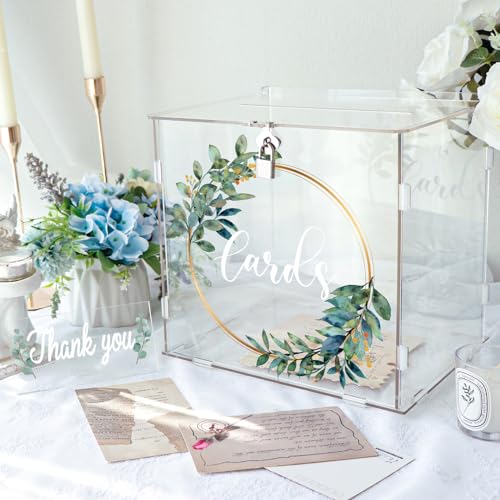 OurWarm Transparente Acryl-Kartenbox mit Schloss & Schlitz, dicke DIY-Hochzeitskartenbox für Hochzeitsempfang, große Geldgeschenkbox Eukalyptus-Abschlusskartenbox für Party, Geburtstag, Babyparty OurWarm Transparente Acryl-Kartenbox mit Schloss & Schlitz, dicke DIY-Hochzeitskartenbox für Hochzeitsempfang, große Geldgeschenkbox Eukalyptus-Abschlusskartenbox für Party, Geburtstag, Babyparty von OurWarm