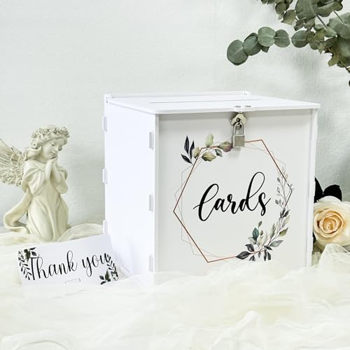 OurWarm Hochzeitskartenbox mit Schloss, weiße PVC-Geschenkkartenbox für Hochzeitsempfang, Eukalyptus DIY Hochzeitsumschlag, Geldkartenbox für Party, Abschlussfeier, Babyparty, Geburtstagsdekorationen von OurWarm