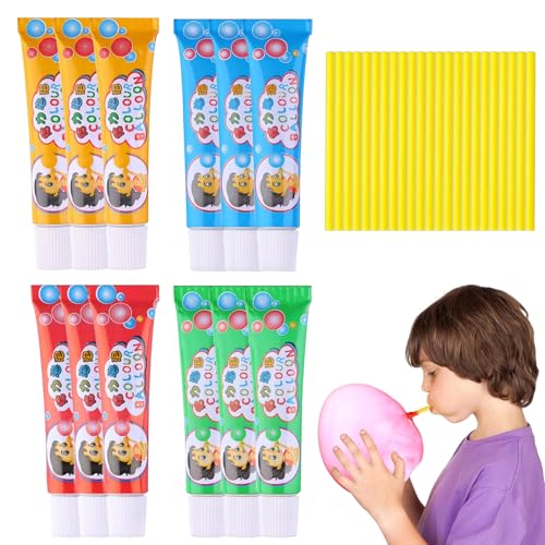 Magic Bubble Glue,12 Set Kids Elastic Blowt Ballons mit Stroh,Super Elastic Bubble Plastic,Mitgebsel,Spiele für Draußen von Ourdort