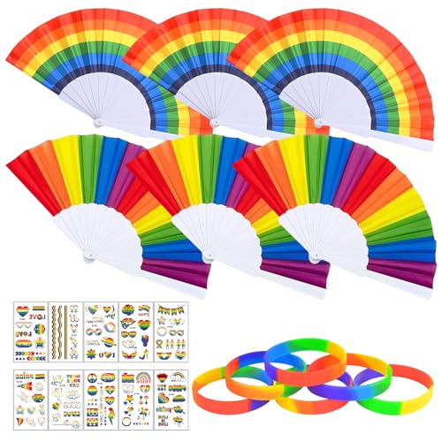 Ourdort 22 Stück Regenbogen Fächer set,mit 6 Regenbogen Fächer,6 Regenbogenfarbene Gummibänder,10 Regenbogen Tattoos,für Sommer,Rainbow Dekoration,Pride Month Party Dekoration,Hochzeit Handfächer Ourdort 22 Stück Regenbogen Fächer set,mit 6 Regenbogen Fächer,6 Regenbogenfarbene Gummibänder,10 Regenbogen Tattoos,für Sommer,Rainbow Dekoration,Pride Month Party Dekoration,Hochzeit Handfächer von Ourdort