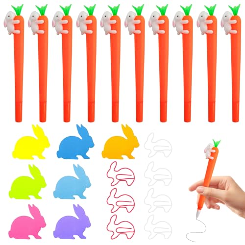 Ourdort Stifte Kinder Büro Zubehör-10 Gelschreiber Karotte Stift Hase Fidget Pen,Kugelschreiber Schwarz Tintenstift+7 Haftnotizen mit Tiermotiven mit 7 Büroklammern, Osterthemen Geschenk für Kinder Ourdort Stifte Kinder Büro Zubehör-10 Gelschreiber Karotte Stift Hase Fidget Pen,Kugelschreiber Schwarz Tintenstift+7 Haftnotizen mit Tiermotiven mit 7 Büroklammern, Osterthemen Geschenk für Kinder von Ourdort